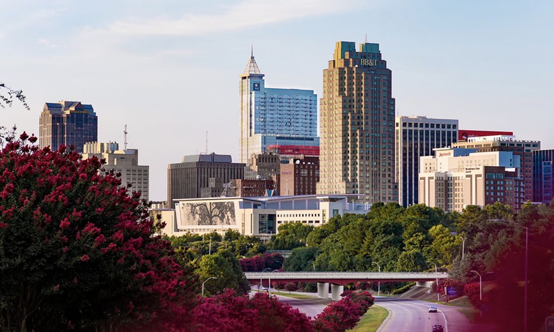 Raleigh NC skyline during Fall months