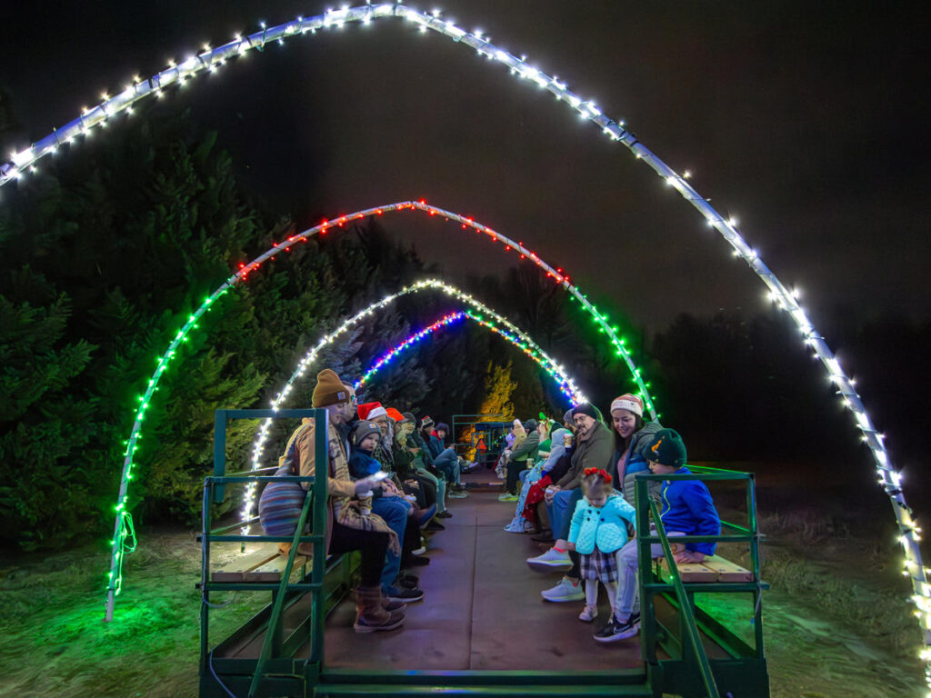 Lights on the Neuse in Clayton NC, a farm hayride light show near Raleigh