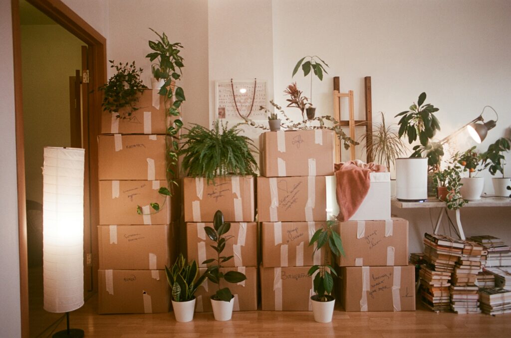 Moving boxes ready for moving to Raleigh in 2026