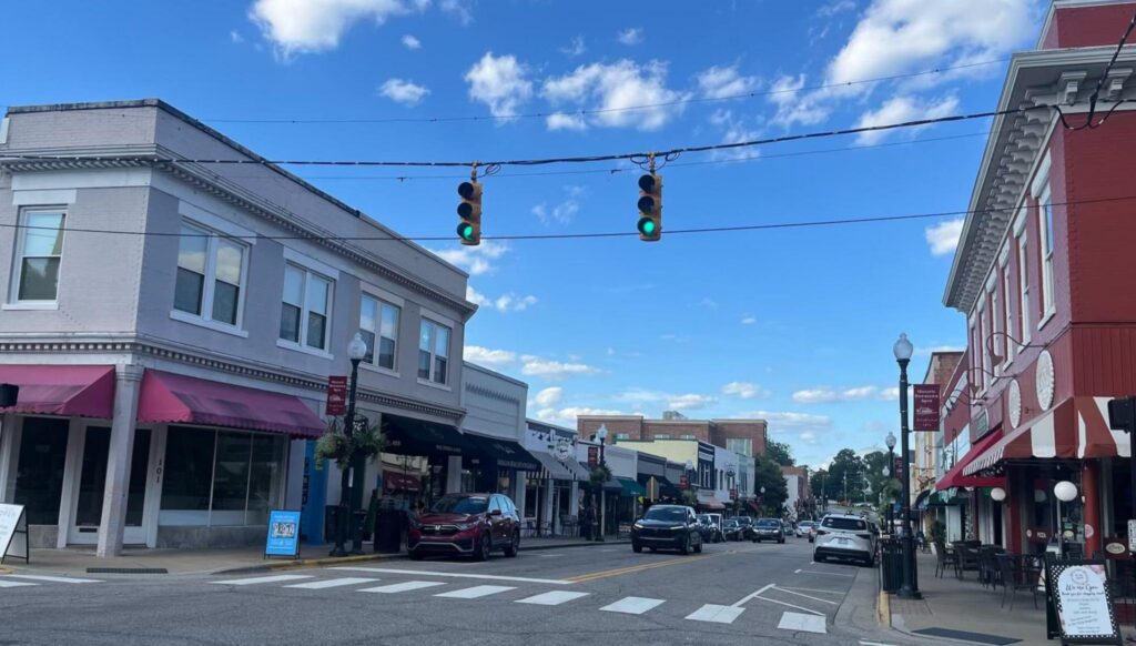 Shops along Salem Street in downtown Apex NC, a popular town near Raleigh